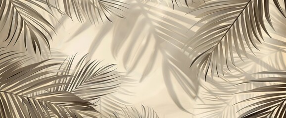 Elegant background with palm leaves in light brown and gray tones. AI generated illustration