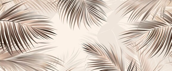 Obraz premium Elegant background with palm leaves in light brown and gray tones. AI generated illustration