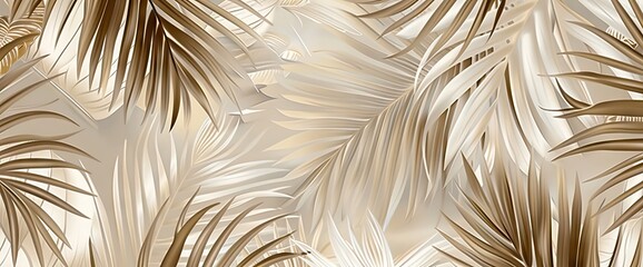 Elegant background with palm leaves in light brown and gray tones. AI generated illustration - obrazy, fototapety, plakaty