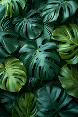 Fototapeta premium Lush Green Monstera Leaves Background - Nature's Textured Canopy