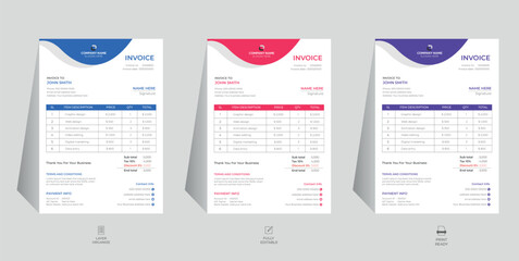 Modern and professional invoice design template, corporate invoice, simple invoice layout, creative invoice, clean invoice template.