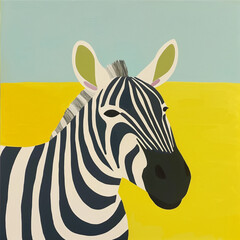 Funny card for birthday. Portrait of zebra on bright background. Square frame - 759989526