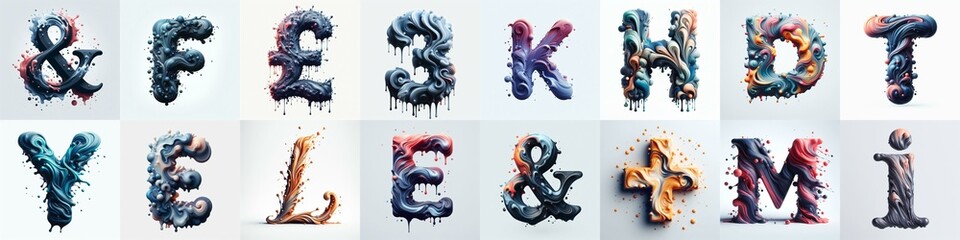 Fototapeta na wymiar Liquid 3D Lettering Typeface. AI generated illustration