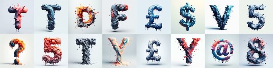 Liquid 3D Lettering Typeface. AI generated illustration