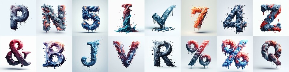 Liquid 3D Lettering Typeface. AI generated illustration