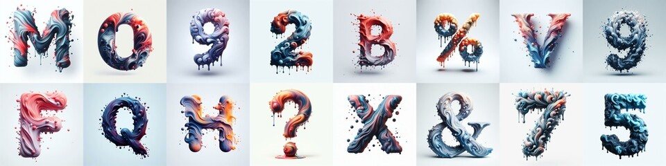 Liquid 3D Lettering Typeface. AI generated illustration