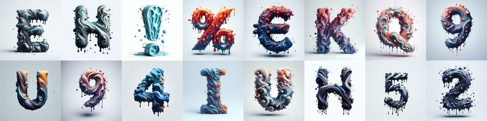 Liquid 3D Lettering Typeface. AI generated illustration
