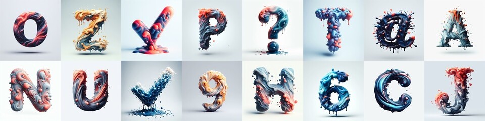 Liquid 3D Lettering Typeface. AI generated illustration