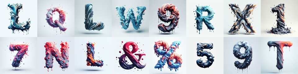 Liquid 3D Lettering Typeface. AI generated illustration