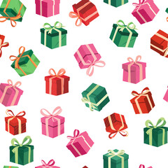 Seamless pattern of gift boxes, illustration on white