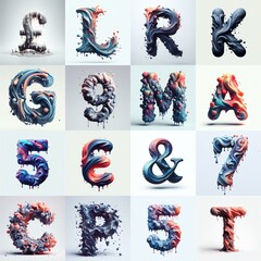 Liquid 3D Lettering Typeface. AI generated illustration