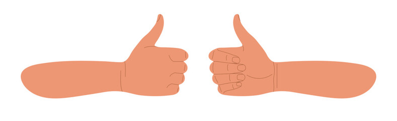 Like sign. Two human hands show approval sign. Consent, agreement, Success and achievement of goal. Human hands gesturing thumbs up showing good, ok. Hand thumb up or like sign isolated on white