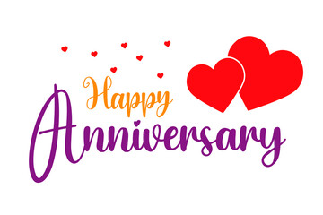 Happy Anniversary lettering text wedding wish with red love vector illustration.