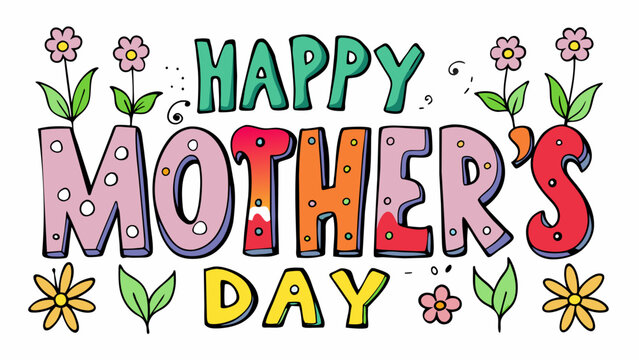 happy-mother-s-day-text-on-white-background vector illustration