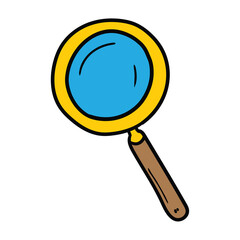 Hand drawn cartoon magnifying glass on white background.