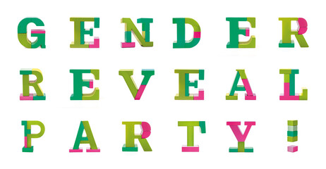Gender Reveal Party in modern colors 3D font letter alphabet wooden toy blocks