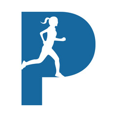 Run logo combine with letter P vector template - obrazy, fototapety, plakaty