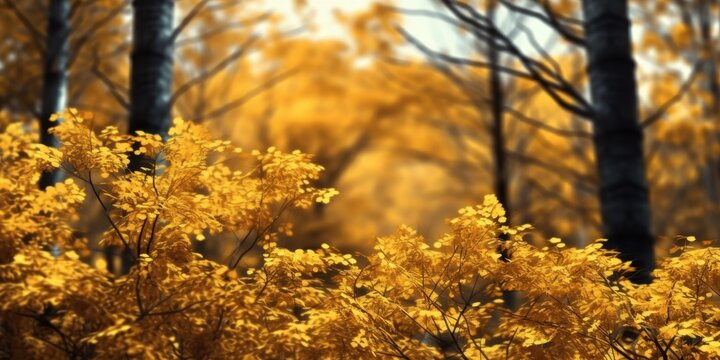 autumn branches with yellow leaves Generative AI