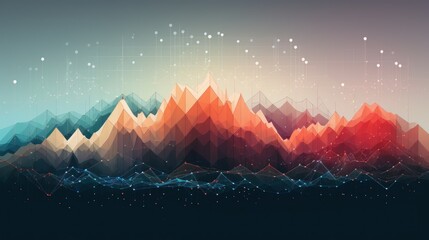 Illustrate the abstract resilience of IT systems, with digital mountains representing the strength to withstand challenges