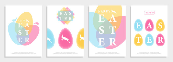 Happy Easter set. Patterns. Greeting card template. Vector Easter illustration. Easter eggs, rabbit. Perfect for a poster, holiday cover, or postcard.