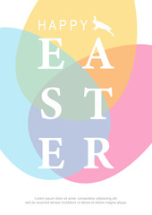 Happy Easter. Patterns. Greeting card template. Vector Easter illustration. Easter eggs, rabbit. Perfect for a poster, holiday cover, or postcard.