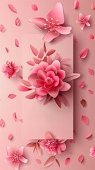 Vertical AI illustration pink floral elegance on blush canvas. Concept backgrounds and textures.