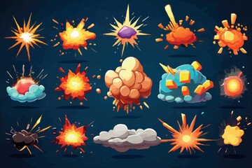 Fototapeta na wymiar 3 big different phases fire mushroom cloud explosion of fusion bomb with smoke and flames isolated on black background - 3D illustration of explosion