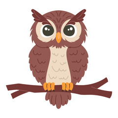 Cute cartoon owl vector children's vector illustration in flat style. For poster, greeting card and children's design