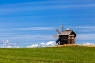 Old wooden windmill on island Kizhi, Russia