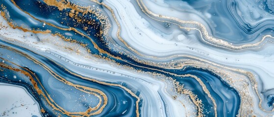  A close-up of a blue, golden, and white marble with a vein of gold running along its side