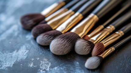 Cosmetic makeup brushes, selective focus, Generative AI,