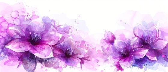  A watercolor depiction of purplish blossoms on a pure white canvas with a drip of color at its base.