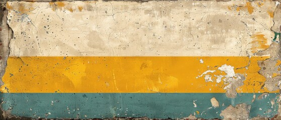  A yellow-green-white striped wall with peeling paint on the lower half.