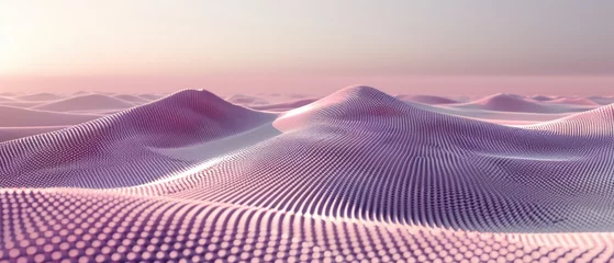 Keuken spatwand met foto  Optimized Text: A desert landscape with majestic mountains, a sun above the horizon, rendered by AI technology. © Jevjenijs