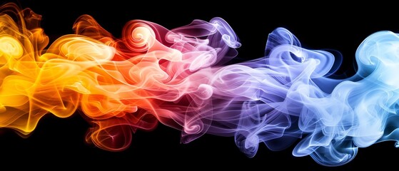 A multicolored smoke group against a dark background with red, yellow, blue, green, and orange colors.