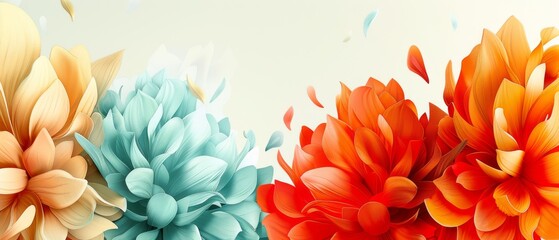  A close-up photo of a bouquet of vibrant flowers against a plain white backdrop featuring a prominent red, orange, and blue blossom.