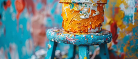  A close-up image of a stool with a paintbrush protruding from its top surface