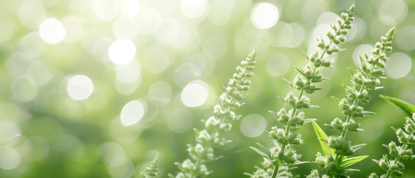  A sharp image of a green plant surrounded by a soft, out-of-focus grass background
