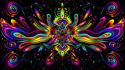 rhythm of a music festival rave, creating a psychedelic shape that captivates against a black backdrop