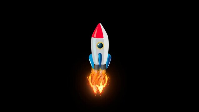 Rocket Ship Flying animation of a cartoon retro rocket ship blasting off 