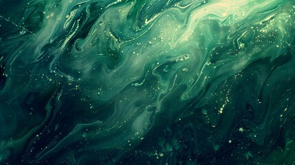 Abstract green paint with a hint of gold wallpaper. Detailed stroke of paint. - obrazy, fototapety, plakaty