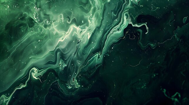 Abstract green paint with a hint of gold wallpaper. Detailed stroke of paint.