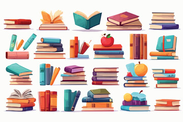 School books collection isolated on a white background - obrazy, fototapety, plakaty