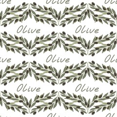 Olive tree branch, Seamless pattern, Fabric design, Wallpaper