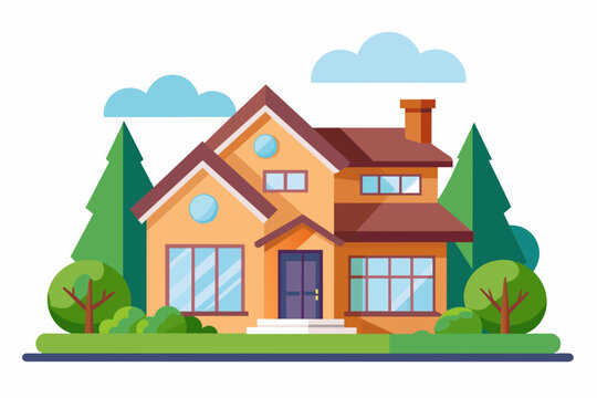 houses with trees, flat style, vector illustration artwork
