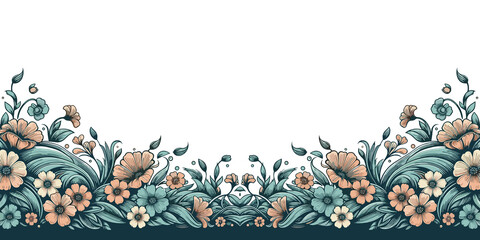 Vintage floral border with flowers and leaves, decorative spring floral garden, vector illustration, generative ai - obrazy, fototapety, plakaty
