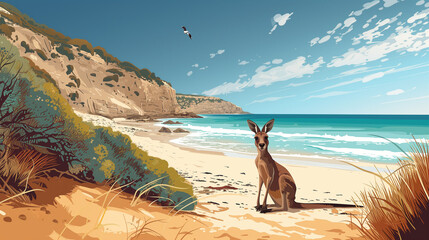 Tranquil Kangaroo Island cartoon - obrazy, fototapety, plakaty