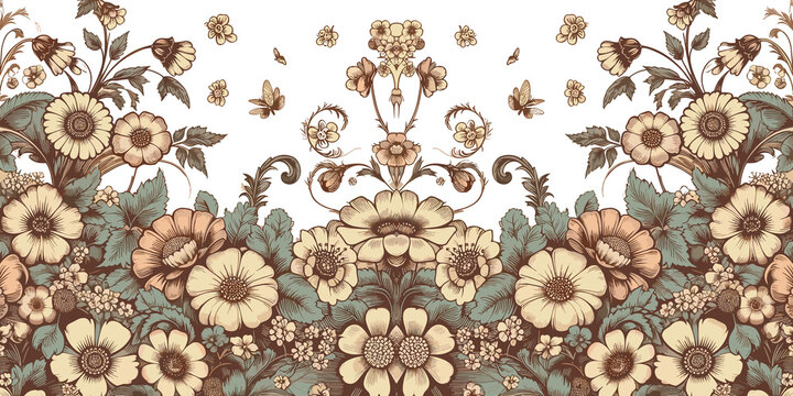 Vintage floral background with flowers, decorative ornament, vector illustration, generative ai