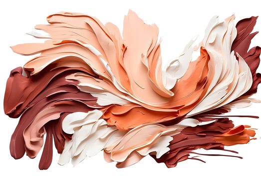 Maroon and peach paint stroke on solid white background, generative AI