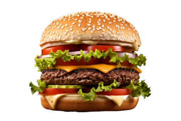 big hamburger isolated on white this object is cutout on a transparent background 